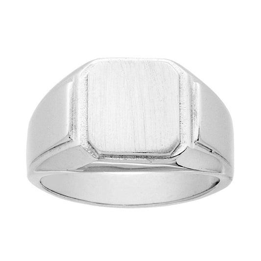 Chevalier-Ring mit quadratischem Schild, glatt satiniert, aus 925er Silber, rhodiniert galvanisch - MeinSchmuckShop