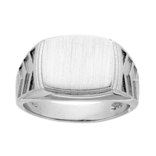 Chevalier-Ring mit rechteckigem Schild, satiniert, geometrische Verzierung aus 925er Silber, rhodiniert - MeinSchmuckShop