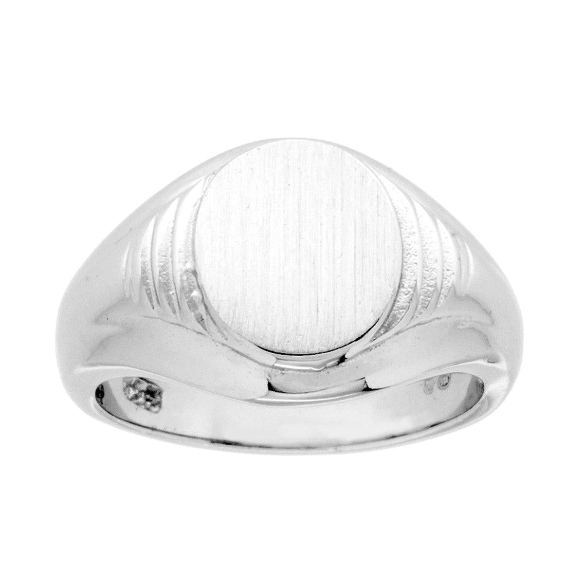 Chevalier-Ring mit ovalem Schild, matt satiniert, Silber 925, galvanisch rhodiniert - MeinSchmuckShop