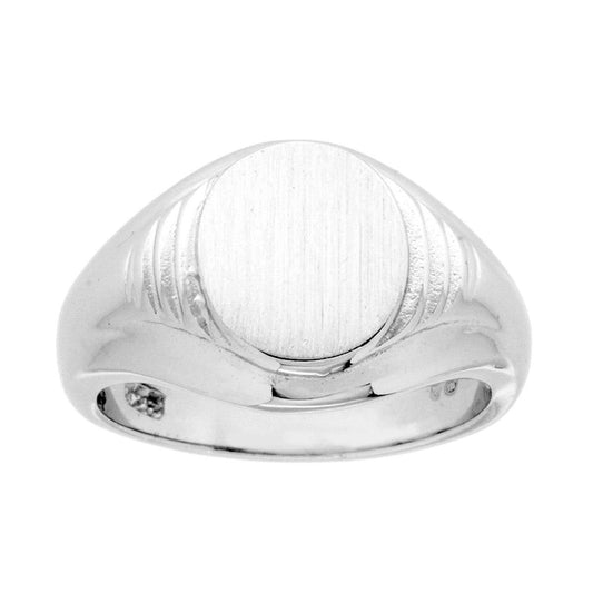 Chevalier-Ring mit ovalem Schild, matt satiniert, Silber 925, galvanisch rhodiniert - MeinSchmuckShop