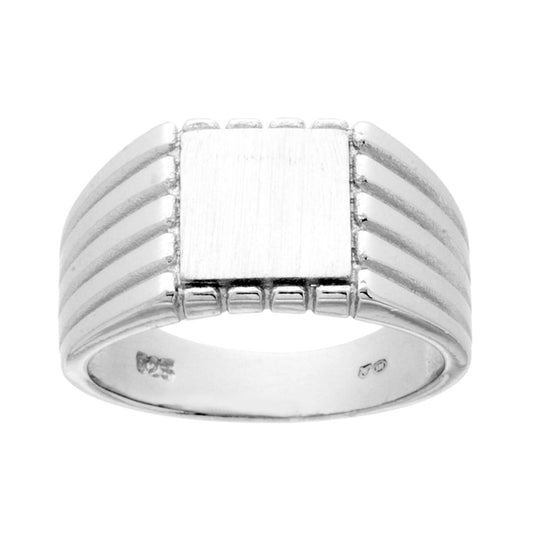 Ring Chevalier mit quadratischem Schild, glatte Satinierung, Dekor-Linien aus 925er Silber, galvanisch rhodiniert - MeinSchmuckShop