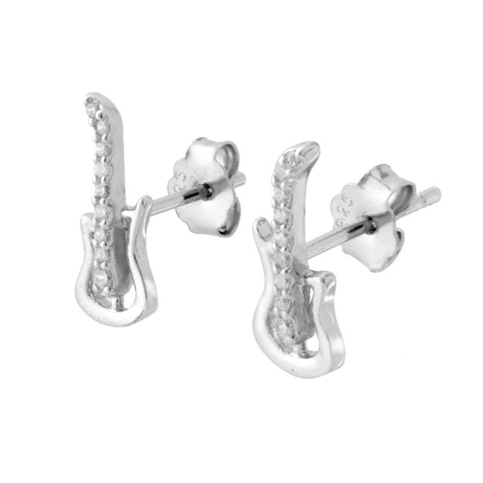 Ohrstecker Gitarre mit weißen Zirkonien aus 925er Silber, galvanisch rhodiniert - MeinSchmuckShop