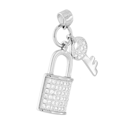 Anhänger Schlüssel und Vorhängeschloss mit weißen Zirkonen in Silber 925 Rhodium-Beschichtung - MeinSchmuckShop