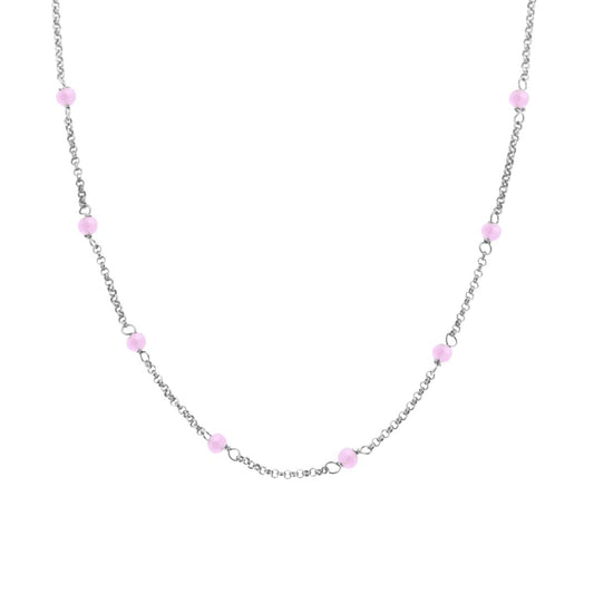 Halskette Rolo-Kette mit Diamantierung und rosa Kristall aus 925er Silber, galvanisch rhodiniert. - MeinSchmuckShop
