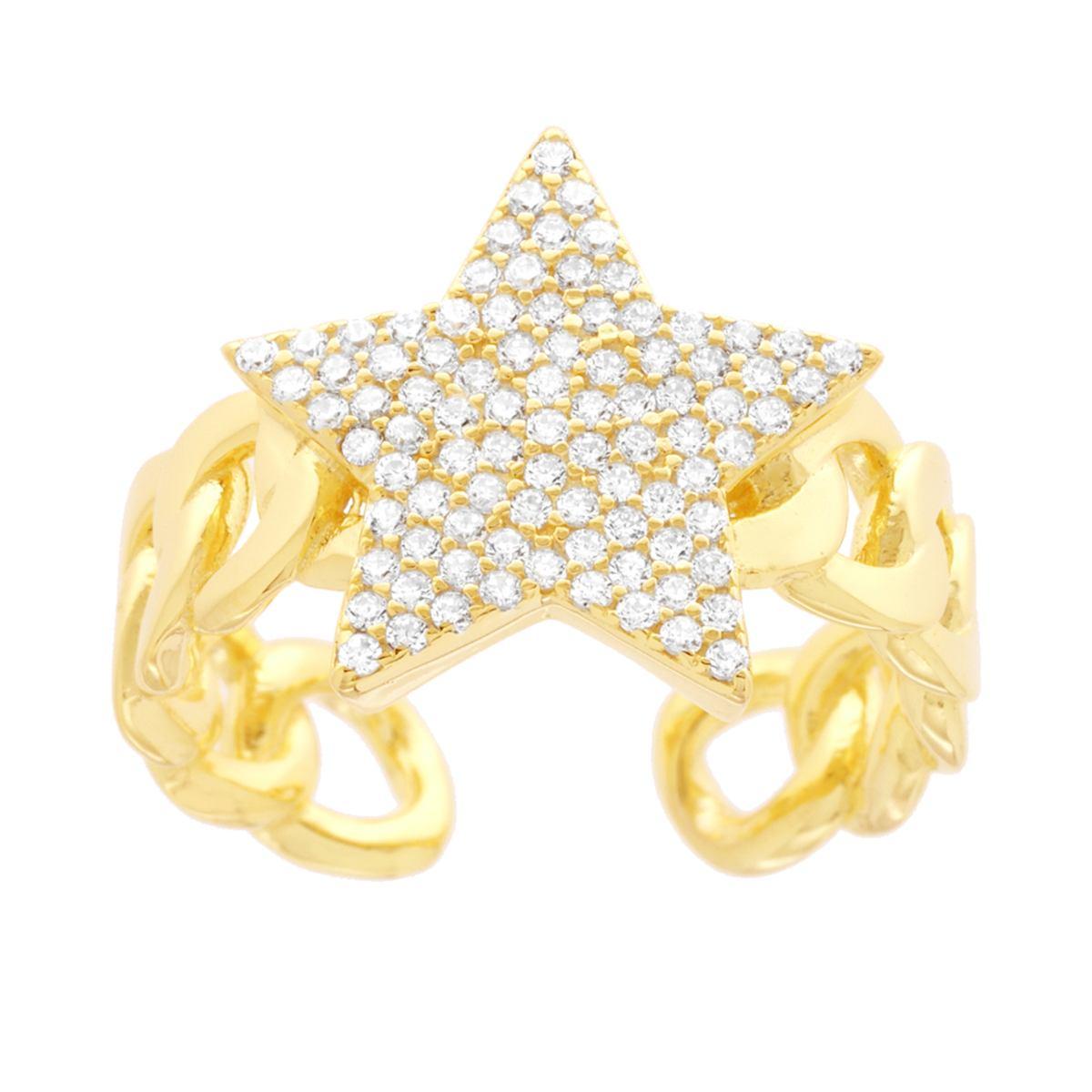 Ring mit breitem Band, Grumetta, mit weißem Cubic Zirconia-Stern, aus Silber 925, goldveredelt - MeinSchmuckShop