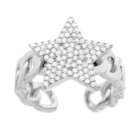 Bandring mit weißem Cubic-Zirkonia-Stern aus 925er Silber, rhodiniert - MeinSchmuckShop