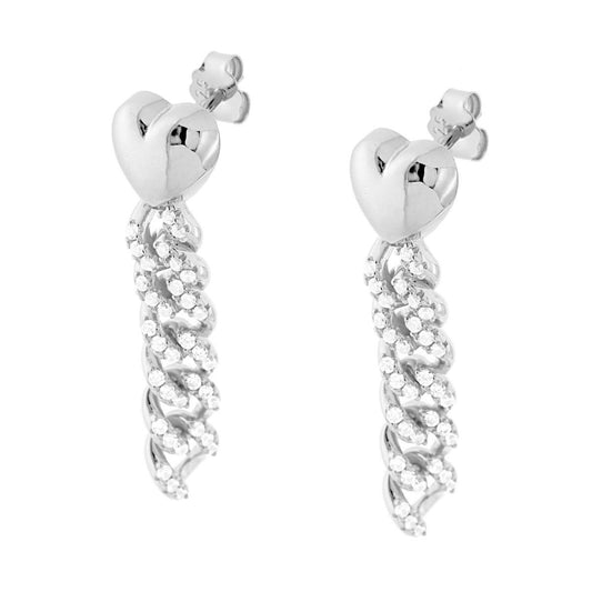 Ohrstecker Herz und Grumetta-Kette, Anhänger mit weißen Zirkonen, aus Silber 925, rhodiniert - MeinSchmuckShop