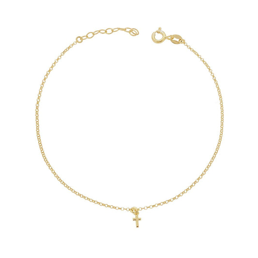 Knöchelarmband, Rolo-Kette mit Diamanten, Kreuzanhänger, aus Silber 925, galvanisch vergoldet - MeinSchmuckShop