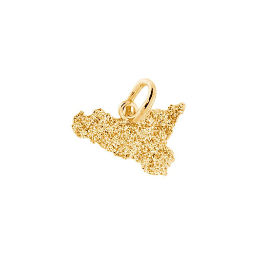 Anhänger mit schlichter Silhouette in Form von Sizilien, 10 x 15 mm, mit Gold-Glitzer-Emaille, aus Silber 925, galvanisch vergoldet. - MeinSchmuckShop