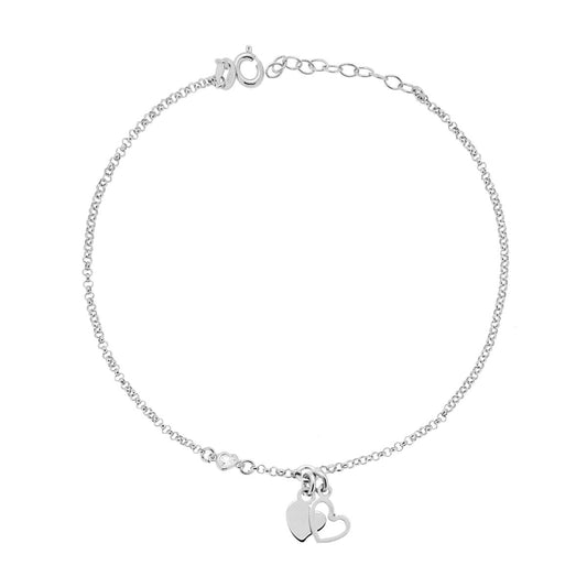 Anklet: Rolo-Kette mit Diamanten, mit Herzen und weißem Herz-Zirconia, Silber 925 rhodiniert - MeinSchmuckShop
