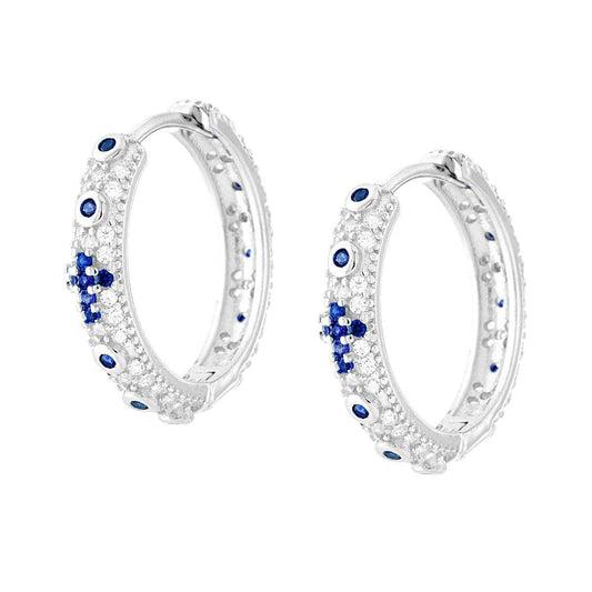 Ohrringe – Kreis Rosary Blau Saphir mit weißen Zirkonen, Silber 925, rhodiniert galvanisch - MeinSchmuckShop