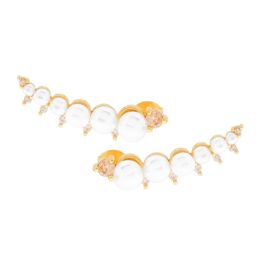 Ohrringe Ear Cuff mit Perlen und rosa Zirkonen aus Silber 925, Goldplattiert - MeinSchmuckShop