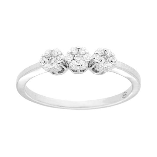 Trilogie-Ring Blumen mit weißen Zirkonen aus 925er Silber rhodiniert - MeinSchmuckShop