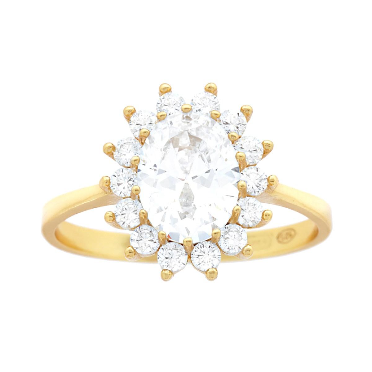 Solitärring mit weißem Cubic Zirconia, aus 925er Silber, Goldbeschichtung - MeinSchmuckShop