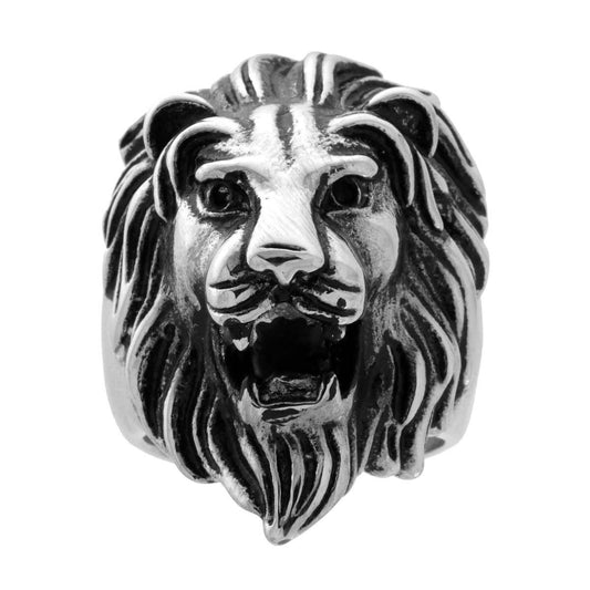 Ring des Chevalier Löwenkopfes aus gebürstetem Stahl - MeinSchmuckShop