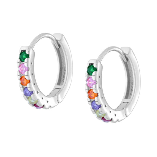 Creolen Ø 17 mm mit multicolor Rainbow-Zironen, Silber 925, rhodiniert galvanisch - MeinSchmuckShop