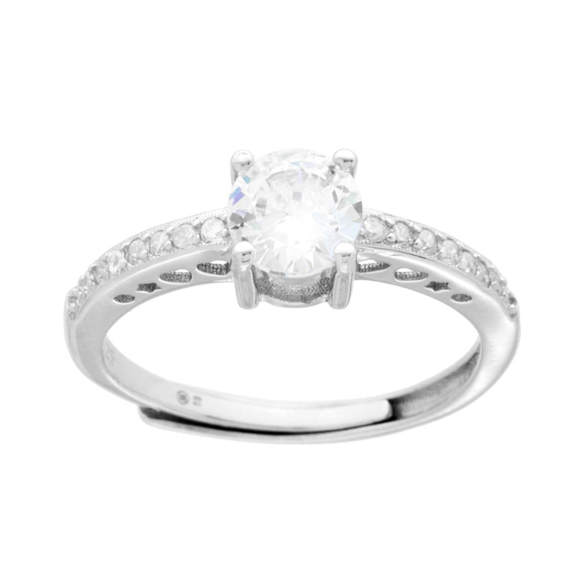 Solitärring mit weißem Cubic Zirconia, Größe 6 mm, Silber 925 galvanisch Rhodiumbeschichtet - MeinSchmuckShop