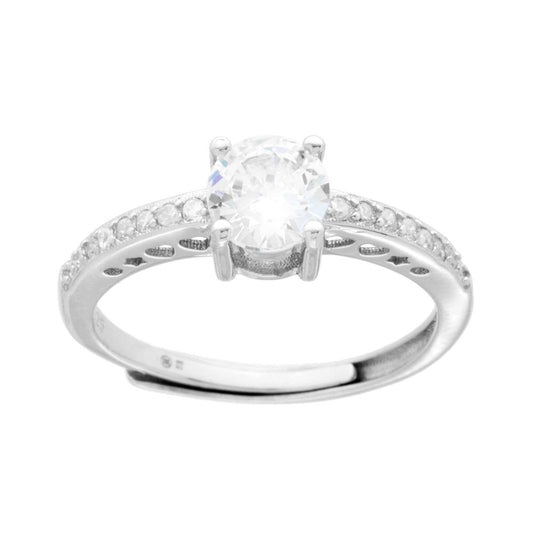 Solitärring mit weißem Cubic Zirconia, Größe 6 mm, Silber 925 galvanisch Rhodiumbeschichtet - MeinSchmuckShop