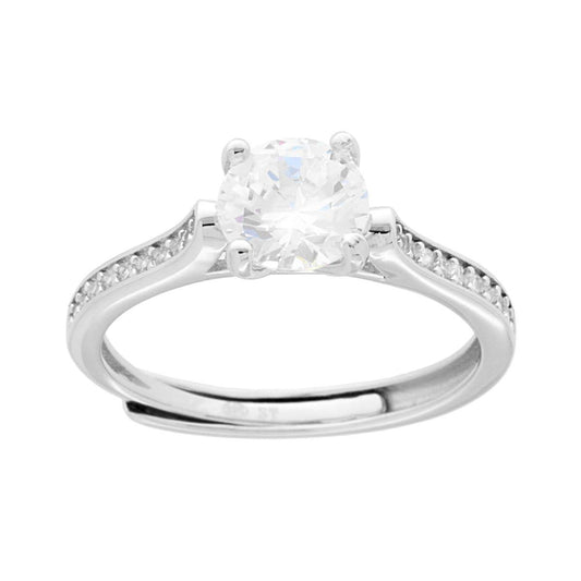 Solitärring mit weißem Cubic Zirconia, Größe 7, aus 925er Silber rhodiniert - MeinSchmuckShop