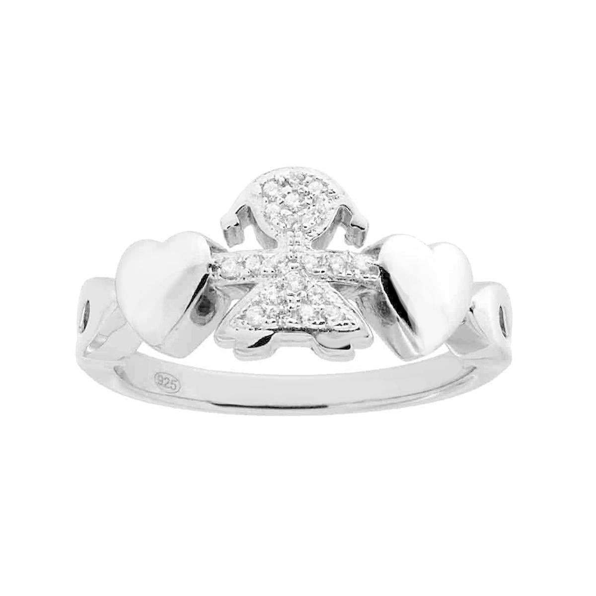 Familienring mit Herzen und Tochter, weiße Cubic Zirconia, aus 925er Silber, rhodiumbeschichtet - MeinSchmuckShop