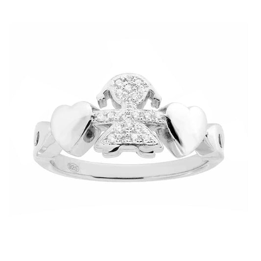 Familienring mit Herzen und Tochter, weiße Cubic Zirconia, aus 925er Silber, rhodiumbeschichtet - MeinSchmuckShop