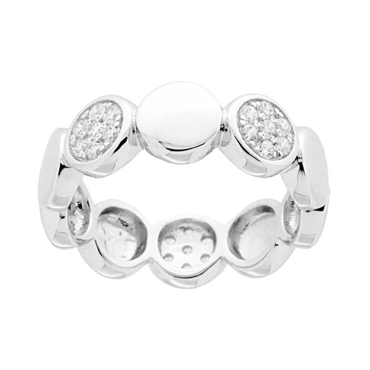 Bandring mit runden glatten Steinen und weißen Cubic Zirconia aus 925er Silber, rhodiniert - MeinSchmuckShop