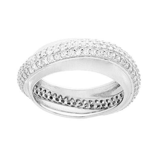 Bandring mit gewelltem Geflecht, weiße Cubic Zirconia, in 925er Silber rhodiniert - MeinSchmuckShop
