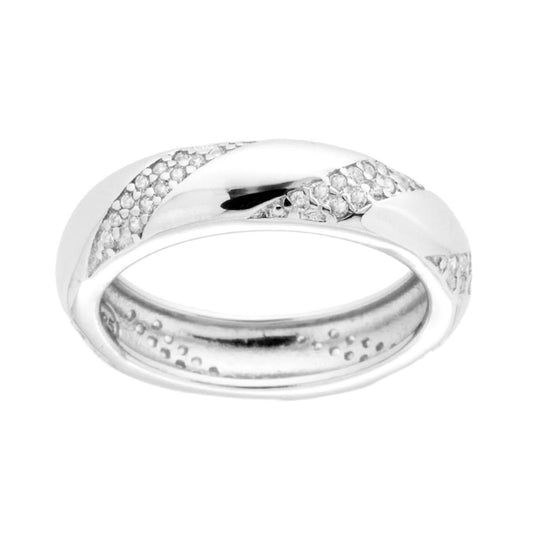 Ehering-Fassung mit geflochtenem Muster, weißes Cubic Zirconia, in Silber 925 rhodiniert. - MeinSchmuckShop
