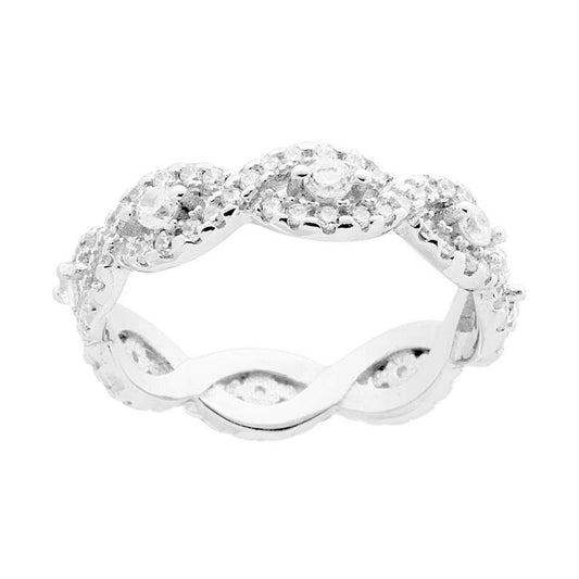 Ring mit geflochtenem Band und weißen Cubic Zirconia-Punkten, aus 925er Silber, rhodiniert galvanisch - MeinSchmuckShop