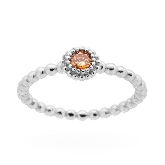 Solitärring mit kugelbesetztem Schaft, Champagne-Zirkon, 925er Silber, rhodiniert - MeinSchmuckShop