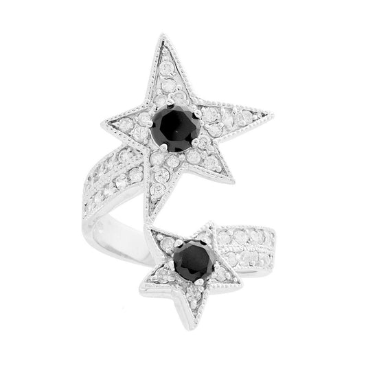 Ring mit schwarzen Zirkonen und weißen Cubic Zirconia in 925er Silber, rhodiniert galvanisch. - MeinSchmuckShop