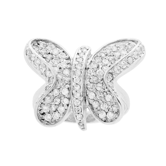 Ring mit Schmetterling und weißen Cubic Zirconia, aus Silber 925, rhodiniert. - MeinSchmuckShop