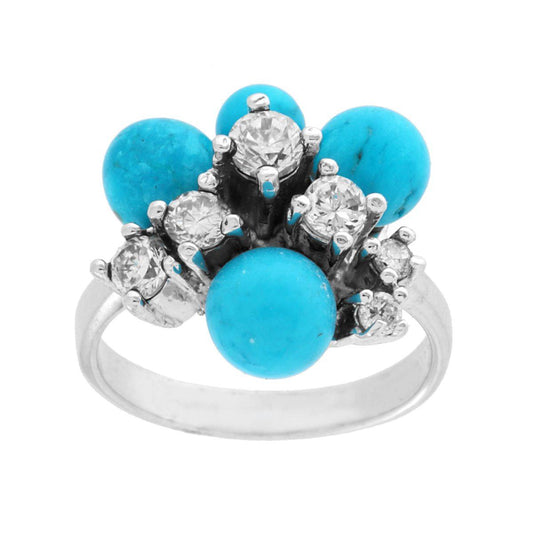 Ring aus 925er Silber rhodiniert mit Türkis-Paste-Kugeln und weißen Zirkonien - MeinSchmuckShop