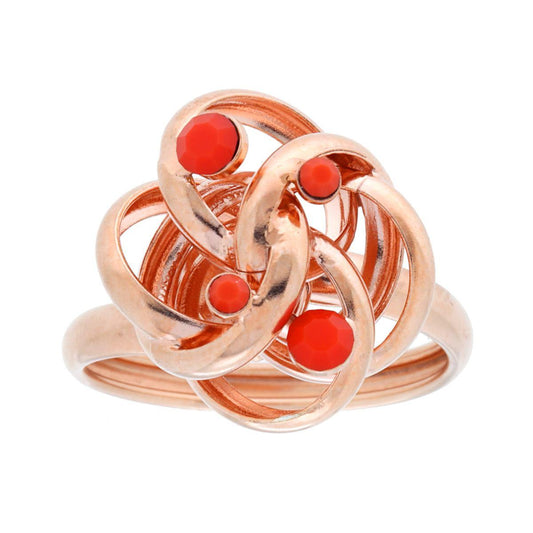 Ring aus Fadenknoten mit Perlen, Kristallen und Korallen in Silber 925 roségold galvanisiert. - MeinSchmuckShop