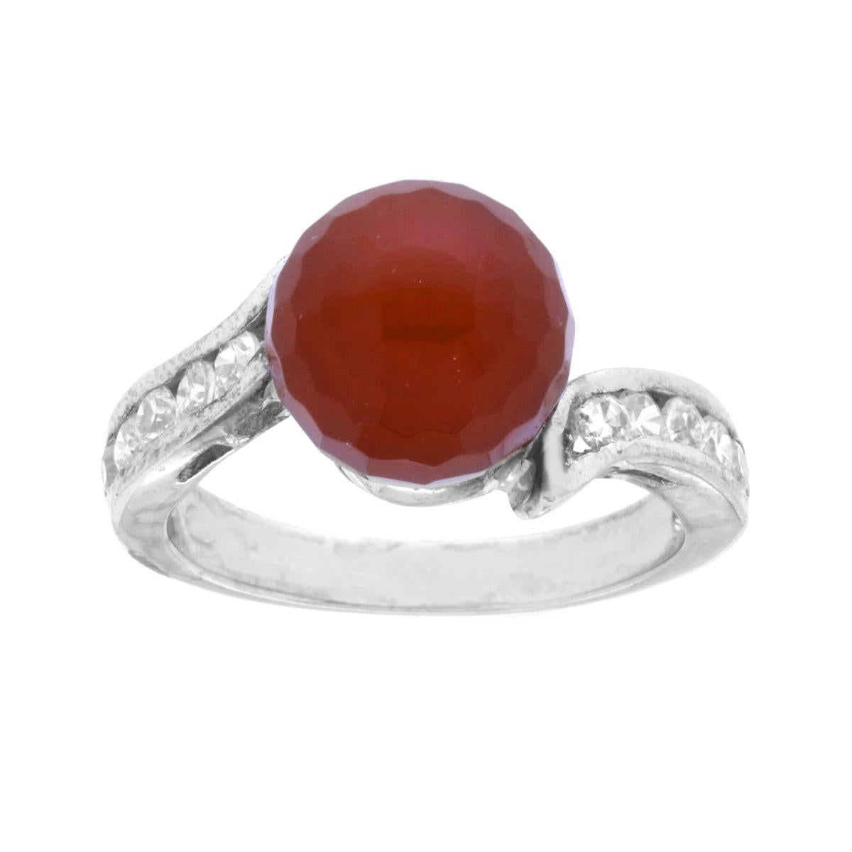 Ring mit sphärischem Karneolstein und weißen Zirkonen, aus 925er Silber, rhodiniert. - MeinSchmuckShop