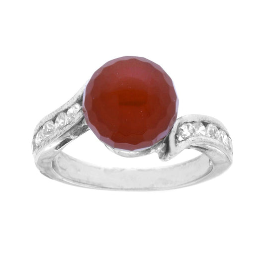 Ring mit sphärischem Karneolstein und weißen Zirkonen, aus 925er Silber, rhodiniert. - MeinSchmuckShop