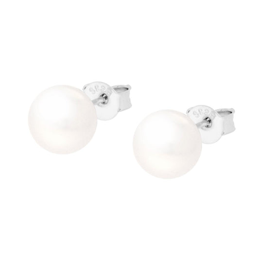 Ohrstecker Perle 7 mm in Silber 925 Rhodium-beschichtet - MeinSchmuckShop