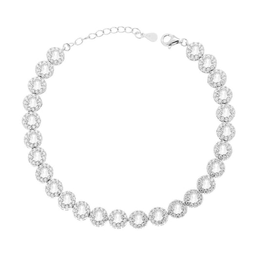 Tennisarmband Griffe cm 18+3 Blume mit Cubic Zirconia Weiß, umrandet von weißen Cubic Zirconia, in Silber 925 galvanisch Rhodium - MeinSchmuckShop