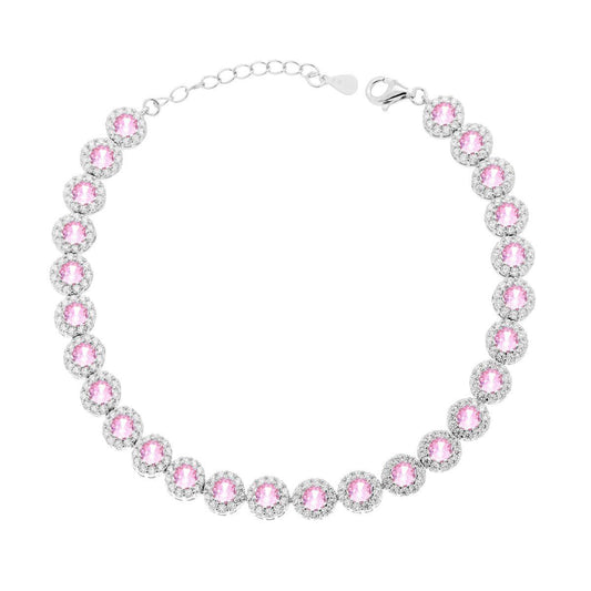 Tennisarmband Griffe cm 18+3 Blume mit rosa Cubic Zirconia, umgeben von weißen Cubic Zirconia, aus Silber 925, rhodiniert - MeinSchmuckShop
