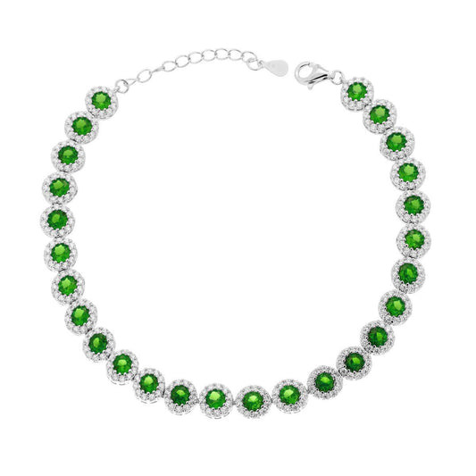Tennisarmband Griffe 18+3 cm, Blume mit grünem Smaragd-Cubic Zirconia, umrahmt von weißen Cubic Zirconia, aus 925er Silber, rhodiniert galvanisch - MeinSchmuckShop
