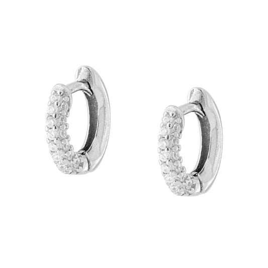 Ohrringe: Kreishänger mit Klappverschluss 10 mm, mit weißen kubischen Zirkonien, Silber 925 rhodiniert. - MeinSchmuckShop