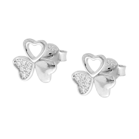 Kleeblatt-Ohrstecker mit weißen Cubic Zirconia aus 925er Silber, rhodiniert - MeinSchmuckShop