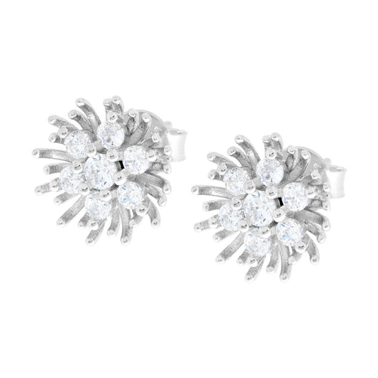 Blüten-Ohrringe mit weißen Cubic Zirconia in 925er Silber, rhodiniert - MeinSchmuckShop