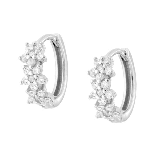 Ohrringe Kreisförmige Blumen mit weißen Cubic Zirconia, Silber 925 galvanisch rhodiniert - MeinSchmuckShop