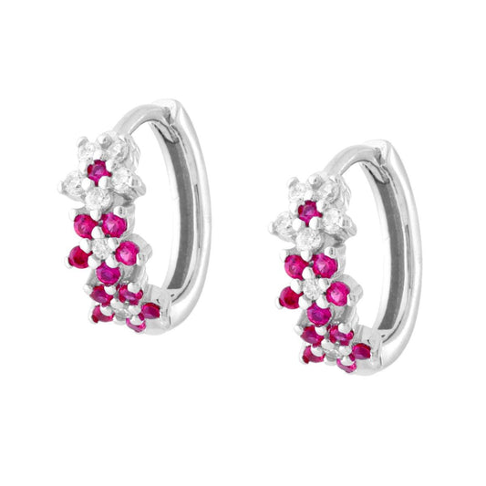 Ohrringe Kreisblüten mit Cubic Zirconia rubinrot und weiß, Silber 925 rhodiniert - MeinSchmuckShop