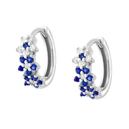 Ohrstecker Kreise Blüten mit Cubic Zirconia Blau Saphir und Weiß in Silber 925 galvanisch Rhodium - MeinSchmuckShop