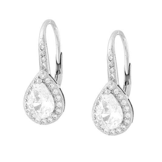 Ohrringe Monachella-Tropfen mit weißen Cubic Zirconia aus 925er Silber, galvanisch rhodiniert - MeinSchmuckShop