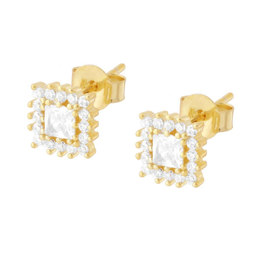 Quadratische Ohrringe mit weißen Cubic Zirconia, Silber 925, Goldbeschichtung - MeinSchmuckShop
