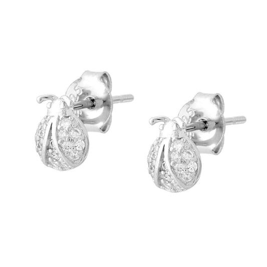 Ohrringe mit Marienkäfer, weißen Cubic-Zirconia, aus 925er Silber, rhodiniert. - MeinSchmuckShop