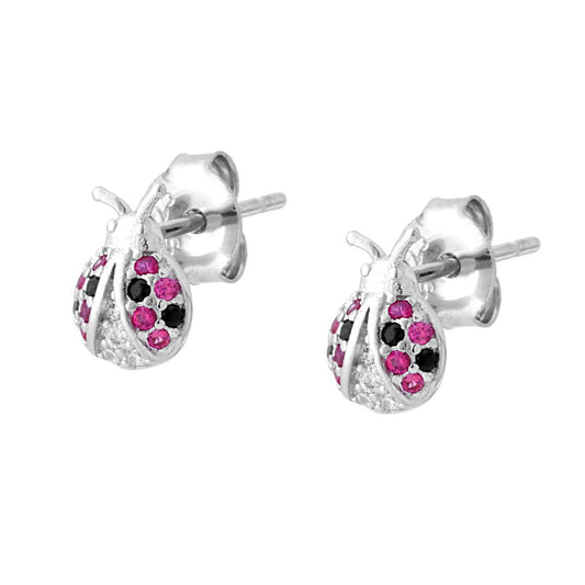 Marienkäfer-Ohrringe mit mehrfarbigem Cubic Zirconia, aus 925er Silber, rhodiniert. - MeinSchmuckShop
